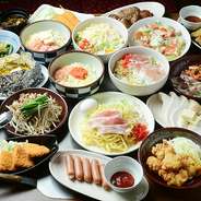 お好み焼・もんじゃ焼・焼そばなどが入ったボリューム満点の宴会コースは2時間飲み放題付全5品2980円からご用意！飲み放題の種類は約50種類と多数。
