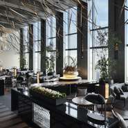 「DINING&BAR TABLE 9 TOKYO」は店舗面積が約2000平米、天井高は約8mあり、ワンフロア全てが1つのレストランという、ほかにはないシチュエーション。この立地を活かすべく、レストラン内に9つのエリアを設けました。