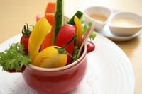 仙台味噌をマヨネーズと合わせた白ディップ＆バーニャソースと合わせた赤ディップの2つのソースで新鮮地場産の野菜を召し上がれ