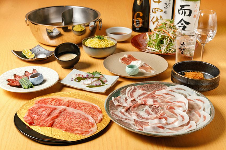 《壽》山形牛＆厳選国産豚豪華食べ比べしゃぶしゃぶコース
