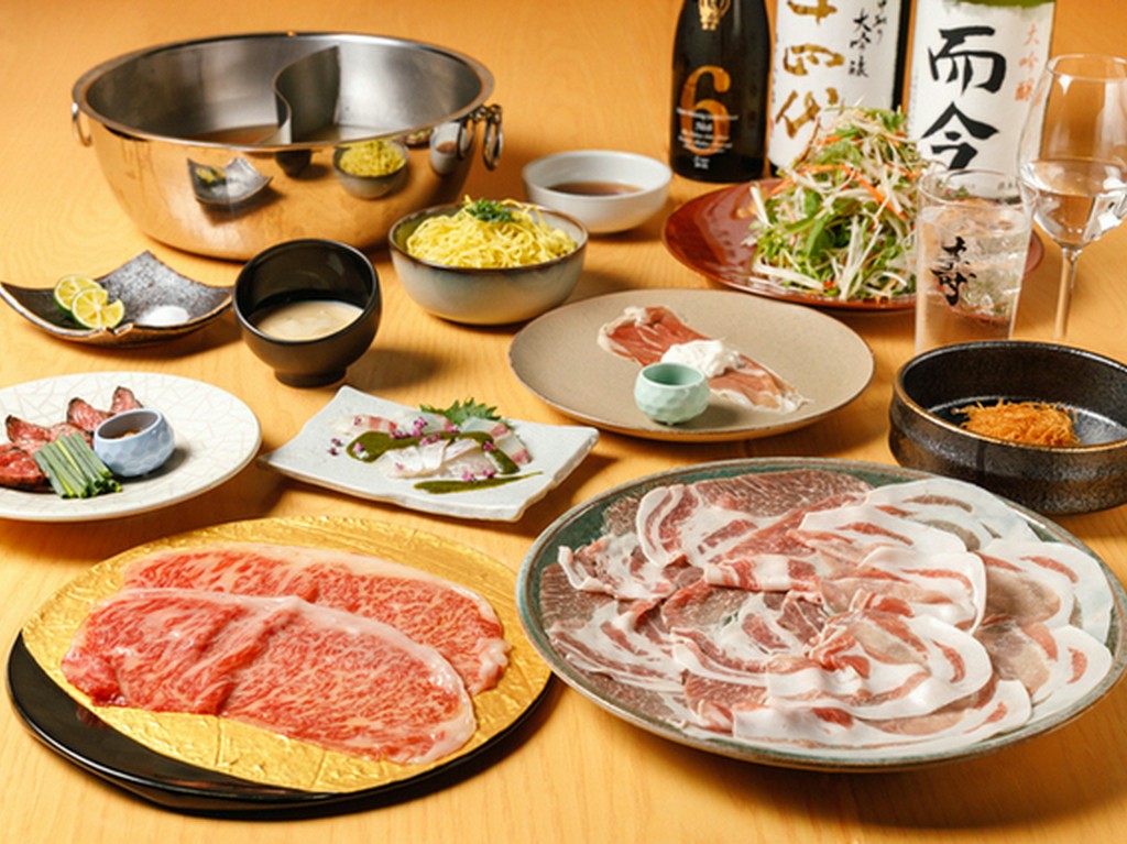 《壽》山形牛＆厳選国産豚豪華食べ比べしゃぶしゃぶコース