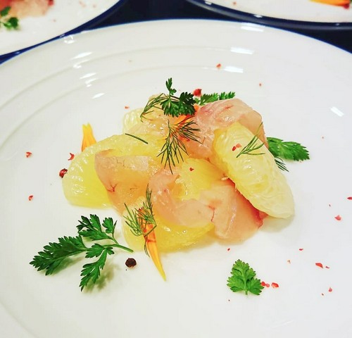 文旦と白身魚のマリネ