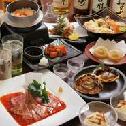 当日人数様減少、キャンセルの場合にはキャンセル料を頂く恐れが御座います。／当日ご予約の際には一部お料理内容変更頂く恐れが御座います。／アレルギー等でお料理内容変更ご希望御座いましたら、お気軽にお問合せ下さい。／写真はイメージです。