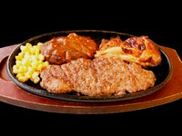 あっさりしたどなたでも食べやすい赤身のJr.ステーキと程よく脂の乗った新メニューJr.ジューシーステーキ、２枚看板が１皿で楽しめるお得なステーキ！