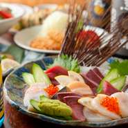 酒の肴や刺身など海鮮料理を豊富に取り揃えています！　特に豊洲市場直送のお刺身はおすすめです。