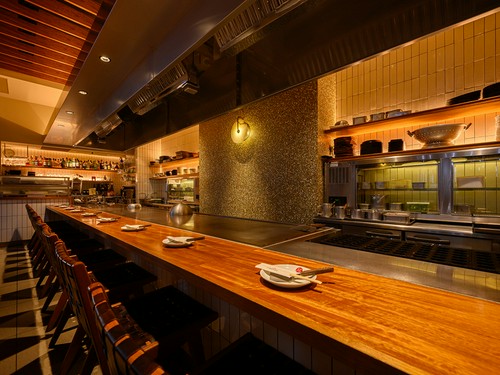 きれいに磨かれた大きい鉄板と大型の給排設備