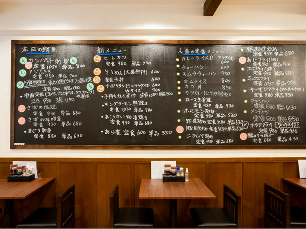 料理はテーブルメニューと黒板でご紹介