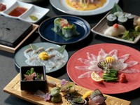 当店自慢の溶岩焼きふぐをメインに、その時々の旬を大切にした、贅沢なコース内容でございます。