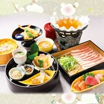 つゆで食べる豚しゃぶがメインで天ぷらやお刺身など旬の食材をご堪能いただける特別やわらぎ弁当コースです