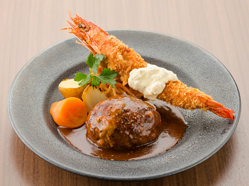 ダイナミックな海老フライ＆ハン  バーグセット『ジャンボ海老フライとハンバーグ』