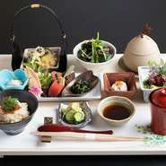 旬の鮮魚・門積農園のサラダ・口取り・逸品・蒸し物・揚げ物・本日のご飯・椀物・漬物