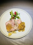 キジのモモ肉とベーコン、セージでマリネした凝縮されたテリーヌをジビエのジュレと粒マスタードソースとご一緒に！