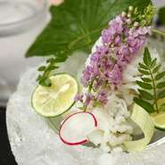 【すだちの花】では、月に2回、内容を一新する季節のコースメニューが用意されています。二十四節気に合わせた内容で、訪れるたびに新鮮な喜びと発見が楽しめます。