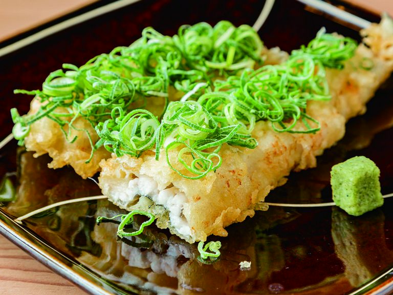 ワサビの風味際立つ『穴子のネギかけ天ぷら』