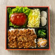 焼肉に加えて『とろけるハンバーグ』も楽しめる贅沢なお弁当メニューです。