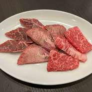 おはるのカルビ＋牛ハラミ+牛タン（各３枚）
ランチセット付
（ライス・スープ・サラダ・日替りキムチ・韓国のり）