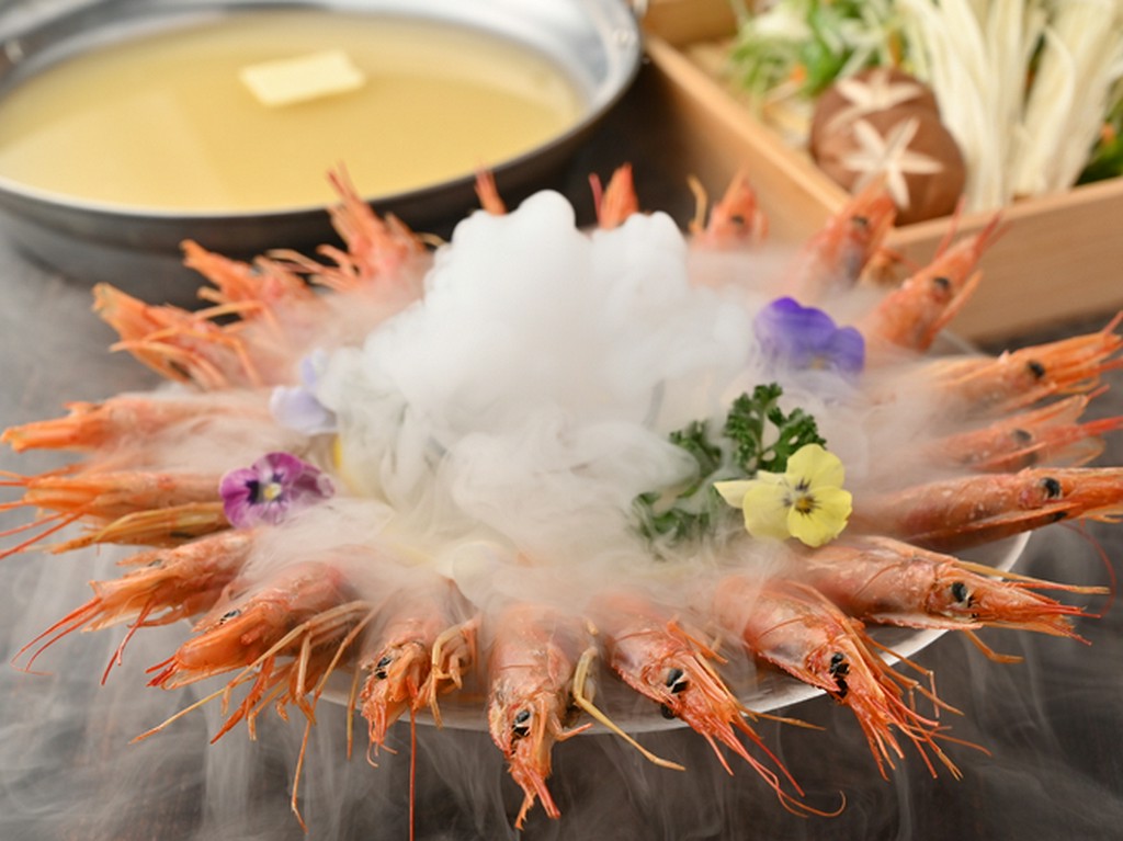 濃厚出汁の赤海老しゃぶしゃぶ ～海老味噌・西京味噌～