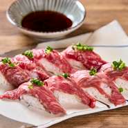 「石垣牛」の抜群の鮮度を活かした握り。新鮮さと品質にこだわった【肉屋　文月】だからこそ提供できる逸品です。3貫・5貫・8貫でオーダー可能です。