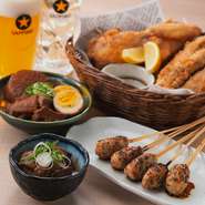 サクサクジューシーなきたぎんミンチ串焼き！味と食感にこだわった､ぜひご賞味いただきたい一品です！大鍋味噌煮込み大鍋で作る､やみつき味噌煮込み！