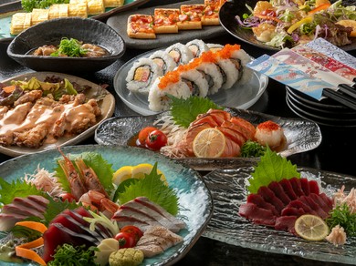 歓送迎会にオススメ!!飲み放題付ご宴会コースもご用意!! 5000円／6000円／7000円（4名様から）