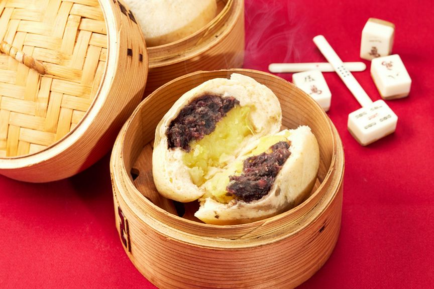 甘さ控えめ、具は大きめ『あんことさつまいも包子(あんまん)』