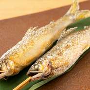 【酔処　朧】の料理の主役は、毎日仕入れる新鮮な食材たち。シンプルないろり焼きだけでなく、手間暇かけた一品料理まで。個性豊かなメニューを取り揃えています。