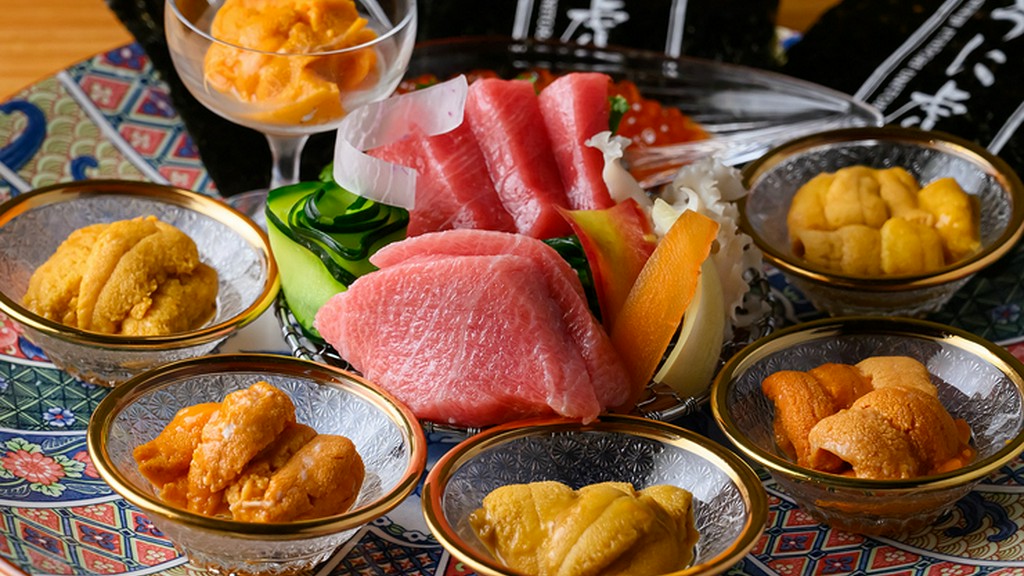 産地別の味の違いを食べ比べ。厳選雲丹と本鮪を、贅沢に一緒に堪能『皇帝おさしみ』