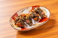 沖縄のもずくをカリッとした食感のかき揚げにしました！