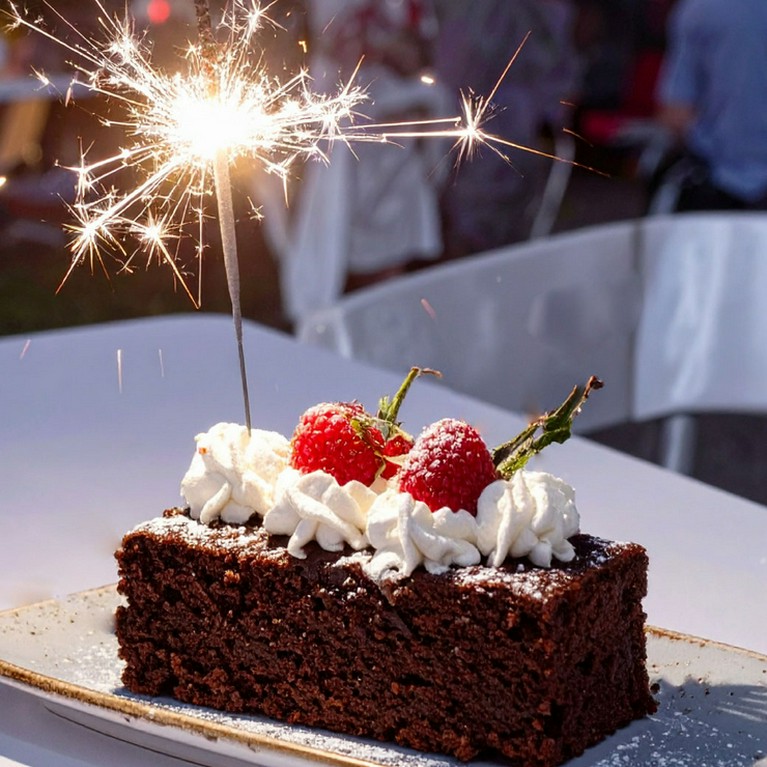 花火付きのケーキでお祝い