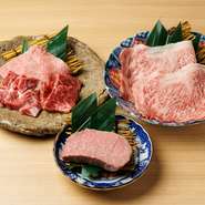 大黒千牛の頂点とも言える者とブリアンと、贅沢に200g使用した和牛サーロイン焼きしゃぶ。旨みを極めた計400gの極上盛り合わせ。