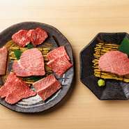大黒千牛の厳選赤身5種を各40g、さらにフィレ100g、シャトーブリアン100g。オーナーが自信を持って選ぶ、最上級の食べ比べメニュー。