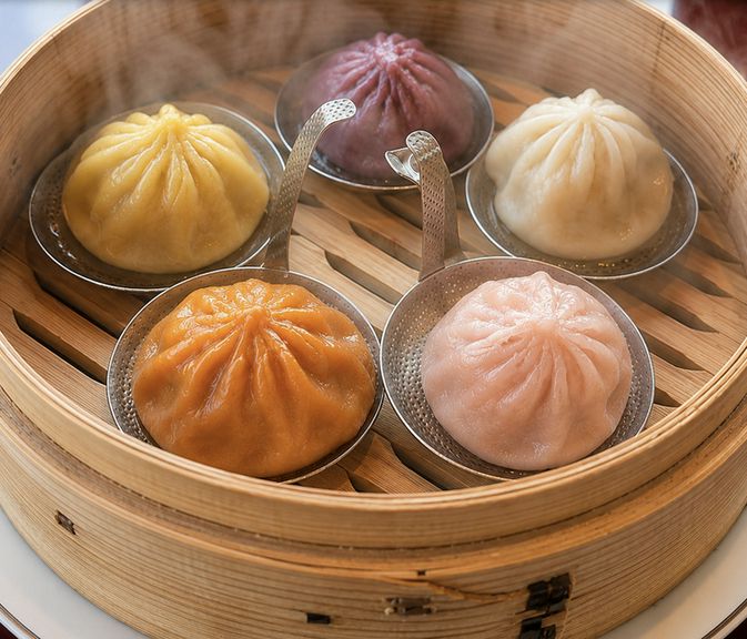 麻辣からトリュフまで、贅沢な味比べを楽しめる『五色小籠包』