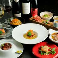 メニューはコースのみで、品数は8～10品をベースに増減も可。予算と共に相談に応じてもらえます。一組ずつに配慮した完全オリジナルのコースのため、できれば3日前までに予約を（内容は応相談）。