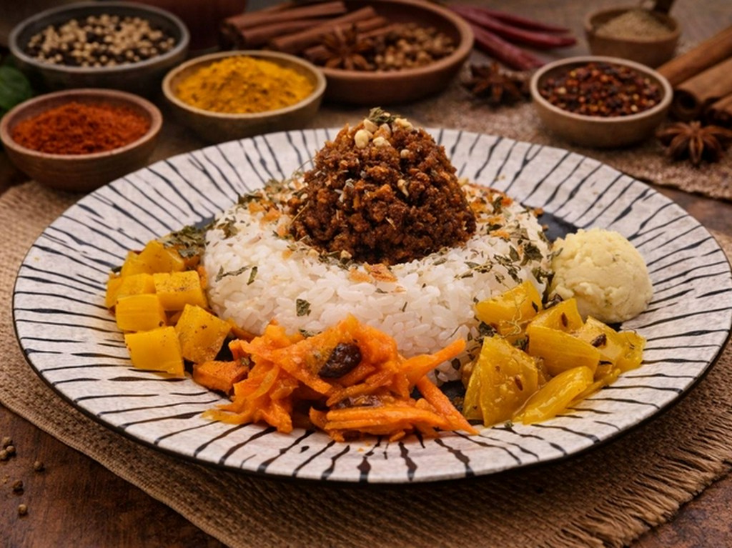 甘みとスパイシーさのバランスが絶妙。ランチタイムの人気メニュー『薬膳キーマカレー』