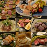 色々なお肉とその時の旬野菜を様々な調理法でご提供させていただきます。 
