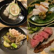 黒豚、黒毛和牛、ジビエ（鹿、猪)など、お肉は出来るだけ鹿児島産を使用。
野菜は旬の物を使い米は鹿児島産ヒノヒカリ。
お茶割り、茶飯のお茶も知覧や霧島など。
調味料、器なども鹿児島の物でいっぱいです(笑)
