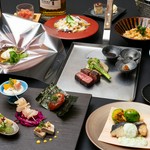 季節の魚介や野菜など旬の味覚の食材を中心に、メインは黒毛和牛ステーキをご用意