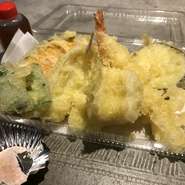 エビ、キス、イカ、野菜3種