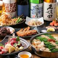 ビールやサワー類に加えて、日本酒や焼酎の多彩なラインナップもこの店の魅力。コース料理に飲み放題をプラスできるのはもちろん、単品でオーダーできるシステムも人気を集めています。