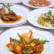 品数も内容もお客様のお好みで組み合わせることのできるコースです。価格は、平日ランチ限定2,200円～、平日ディナー　3,300円～、土日祝ランチ/ディナー　3,300円～。