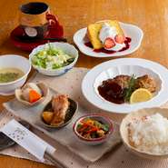 デザートが付いた≪全9品≫の季節の味が楽しめるリーズナブルなランチ。柔らかくしっとりと仕上げたハンバーグをメインディッシュとしたランチです。
