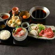 【とろける肉質の近江牛を存分に】お造りと天婦羅、近江牛のすき焼き御膳