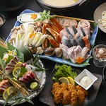 通常のうおまん鍋コースのお造りとカキフライが、てっさ・焼き蟹にグレードアップしたプレミアムなコース。
