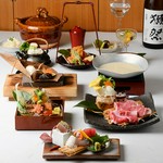 秋の味覚をやさしく味わう、季節限定の会席コース。
京都日吉豚をまろやかな豆乳出汁で楽しむ鍋が主役。