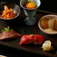 ・和牛コロッケ
・特上和牛とろ寿司
・和牛レバー叩き
・特上和牛とろ刺しユッケ
・和牛すじ塩煮込み