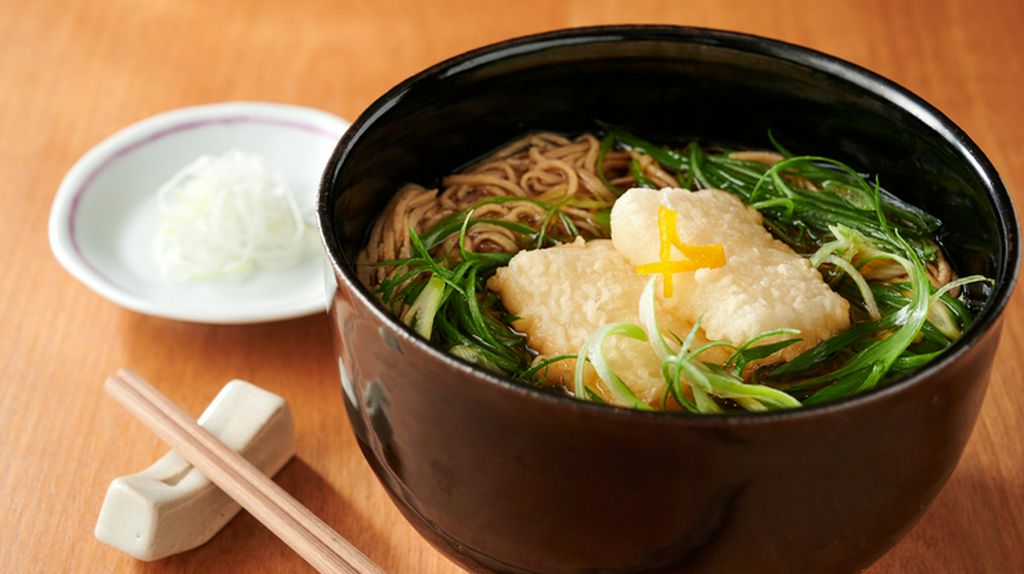 揚げ餅と京都九条葱のそば
