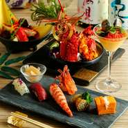 新鮮な食材を使ったお料理とお鮨のコースです。
職人の目利きと技が詰まったフルコースを是非ご覧能下さい。