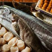 本日産地直送で届いた魚は、サワラ、コチ、アイナメなど。九州から直送した食材が多いですが、いいものがあれば日本全国北海道など、全国からも取り寄せます。				
