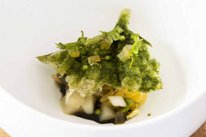 『河内晩柑 サザエ 花ズッキーニ 独活 コリアンダー、山椒』