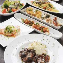 3500円のコース。和牛ホホ肉の赤ワイン煮など　※串物以外3人前